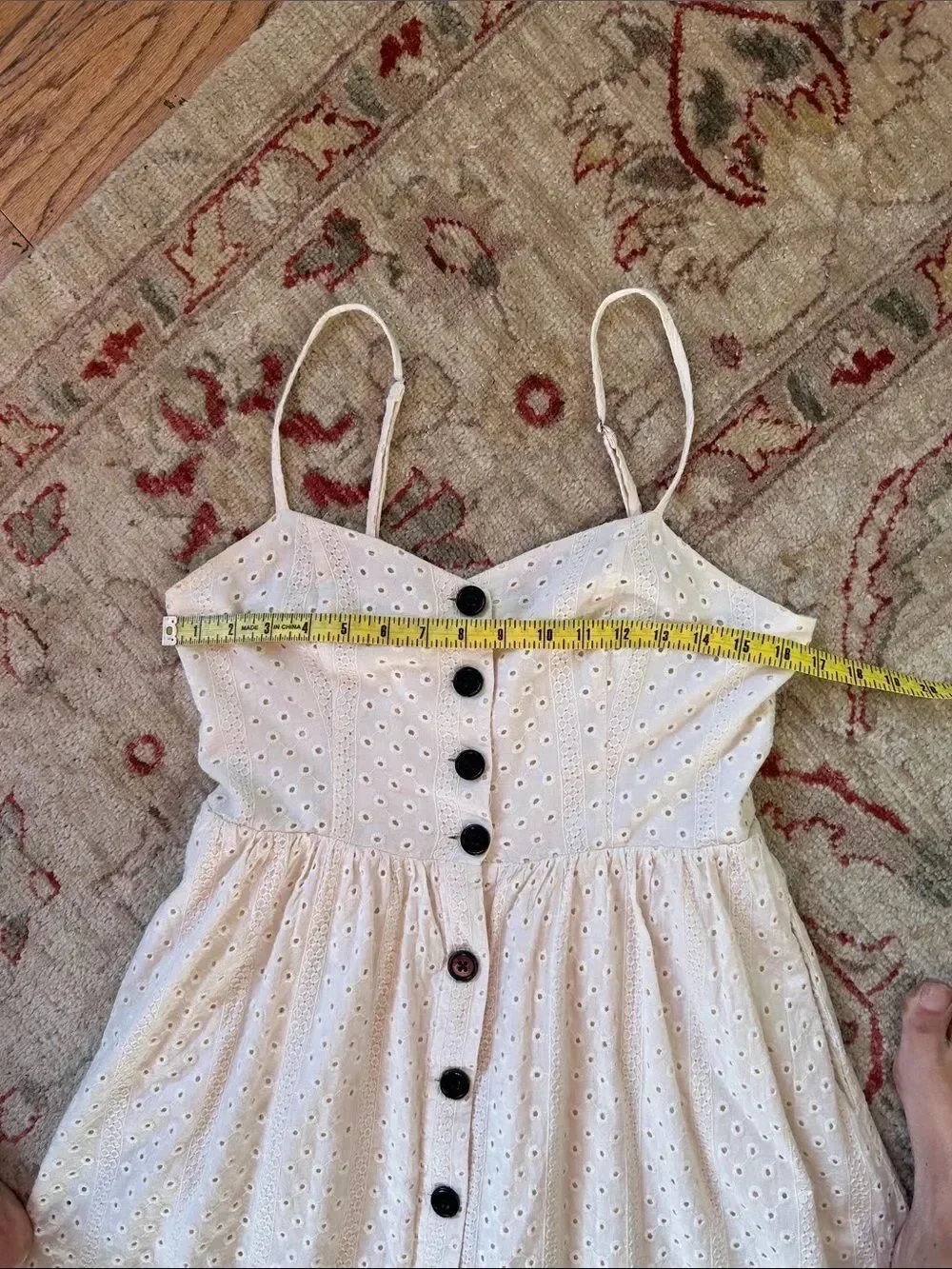 Urban Outfitters Abbey Cream Eyelet Fully Lined Button-Front Midi Dress